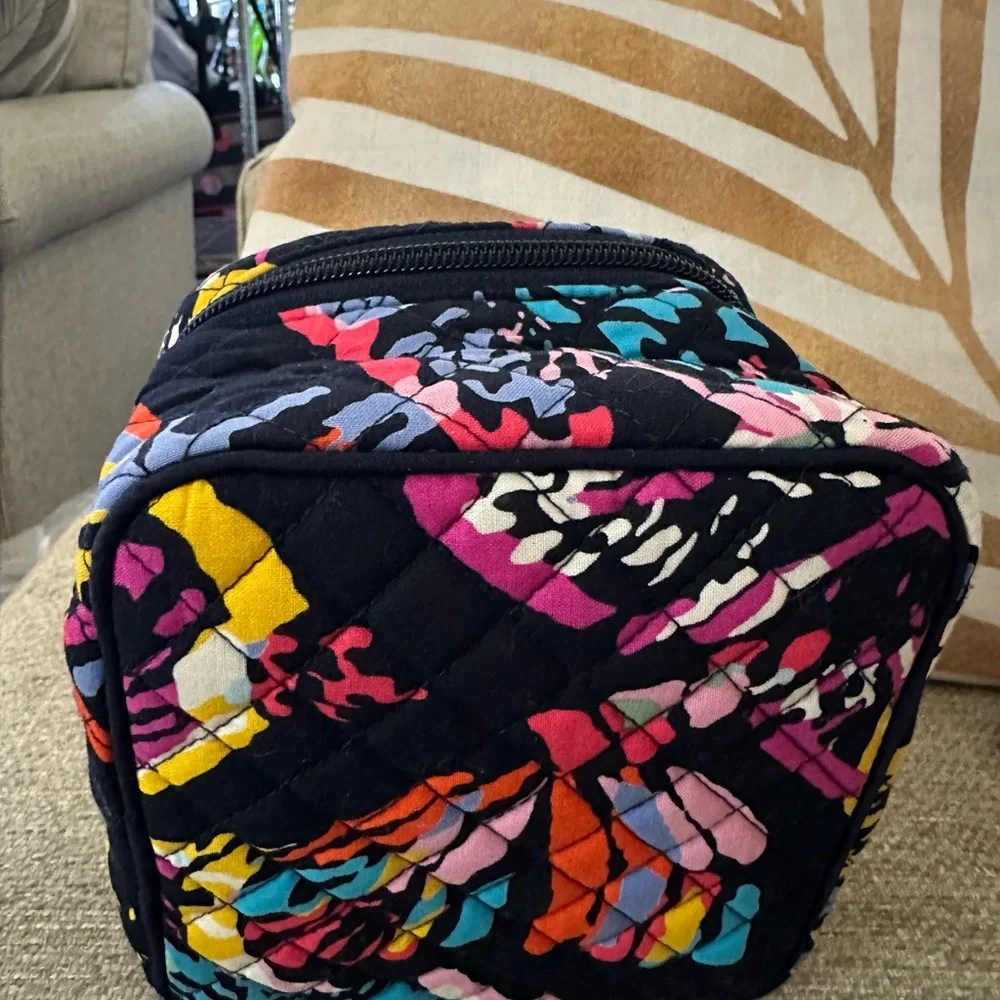 Quilted Floral Travel Case in Black and Multicolor
